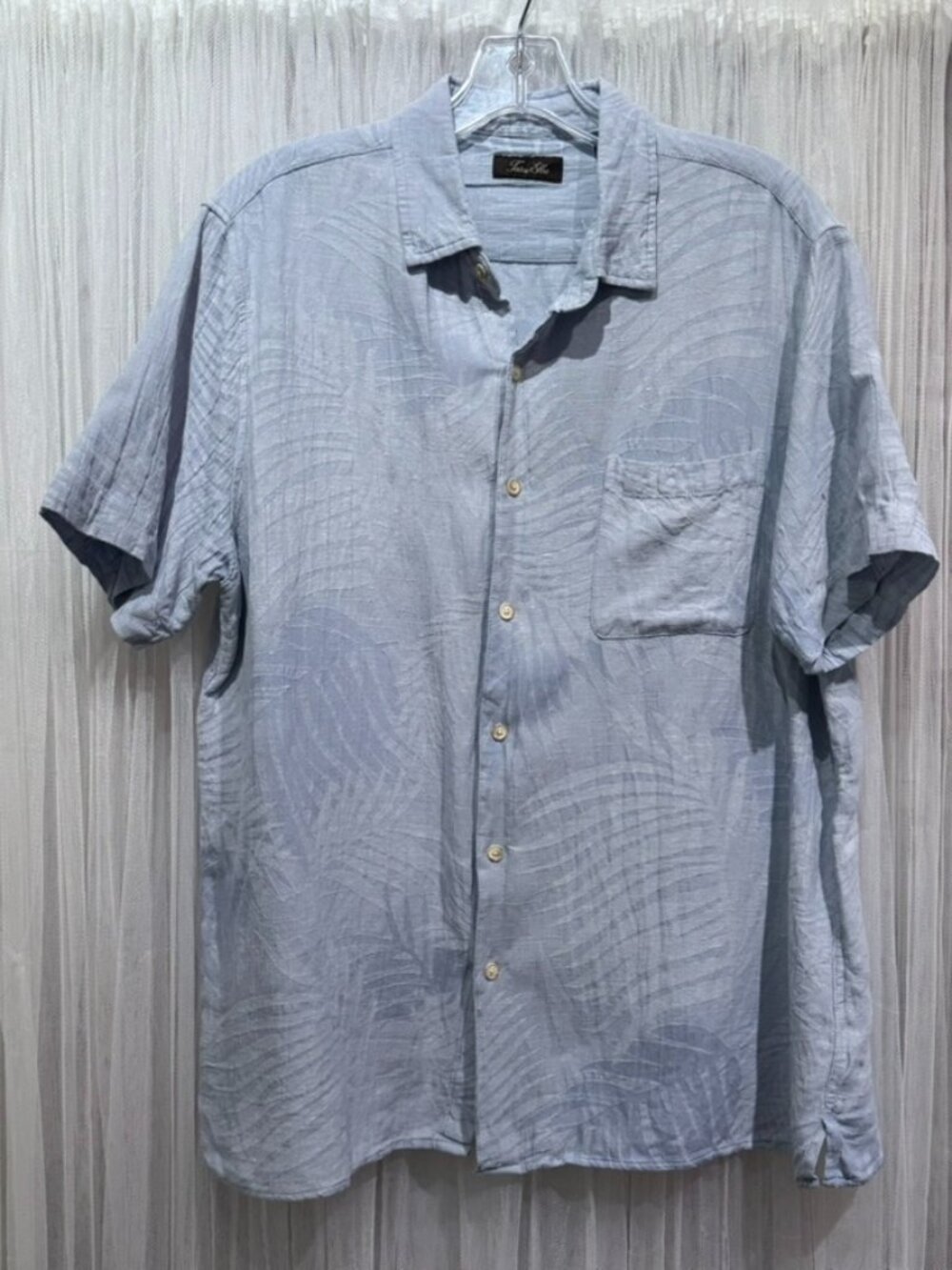 Tasso Elba Blue Leaf Jacquard Short Sleeve Button Down Shirt Men’s XL Resort